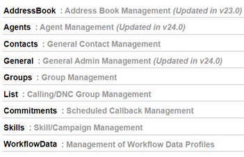 The list of calls available in the Admin API in the Developer Portal documentation.