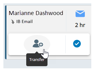An active email. The cursor hovers over the Transfer icon: a person with a plus sign.