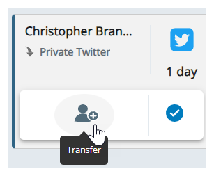 An active social message. The cursor hovers over the Transfer icon, a person with a plus sign.