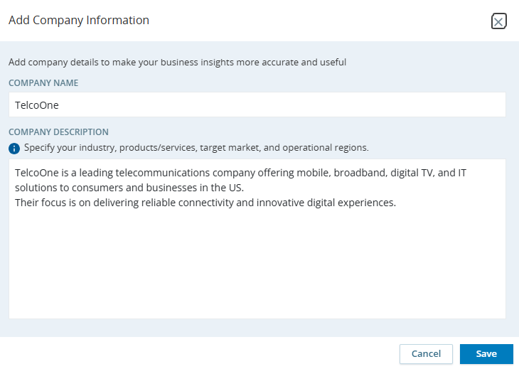 Screen after clicking the Add Company Details button
