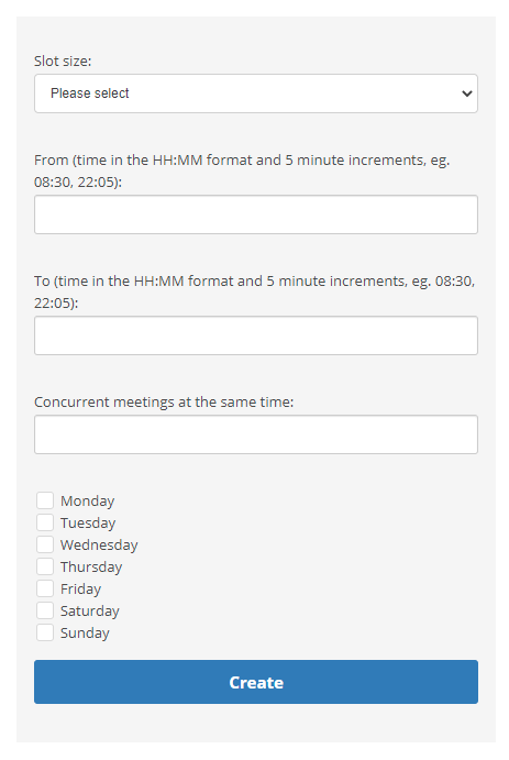 Screenshot of the page to add capacity (available time slots) when setting up appointment scheduling.