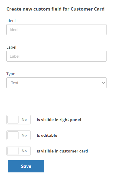 The page where you can add a custom field for customer cards. 