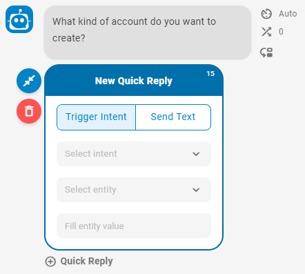 Screenshot of the choices for creating a quick reply.