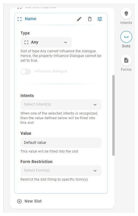 Screenshot showing entry of an intent with two examples