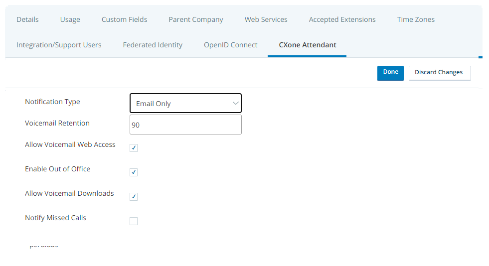 Business Unit settings for CXone Attendant 