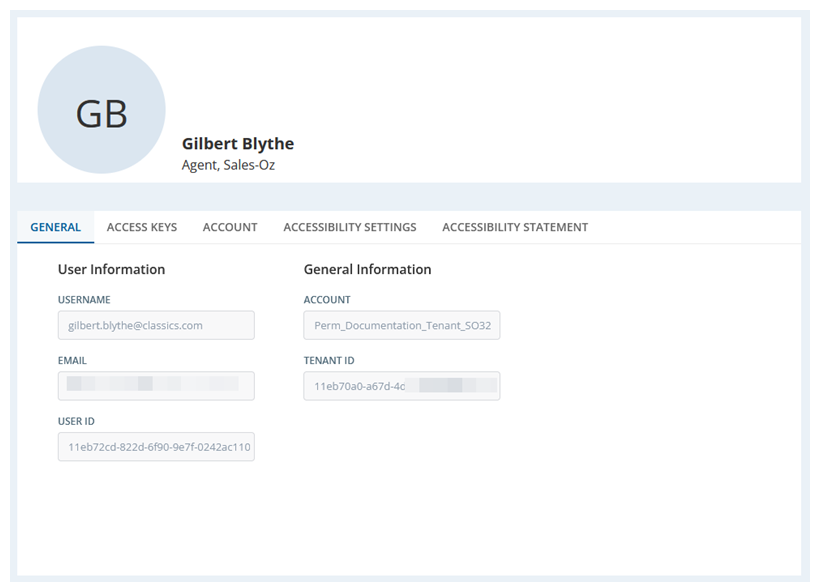 The My Profile page showing the General tab.