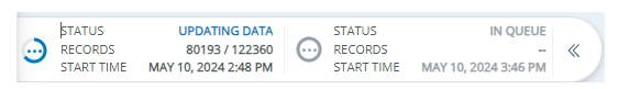 Reprocess status pane. Shows records being updated, status, and start time of reprocess.