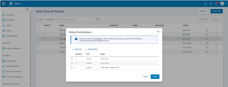 Screenshot from prioritizing Real Time AI Policies.