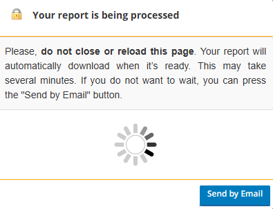 A pop-up with a loading screen and a button to Send by Email.