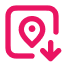 A square with a map pin and an arrow pointing down inside it.