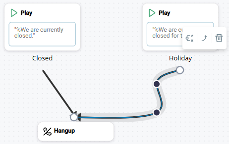 An example of an unmodified default linear connector line and a curved connector line.