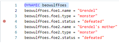 An example of a snippet with a breakpoint set. It appears as a red circle to the left of line 4 of the snippet.