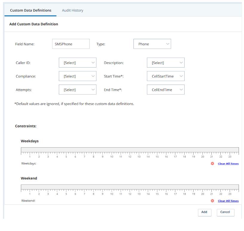 Screen capture of a Phone type custom data definition called cellCallerID