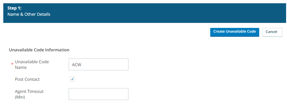 Screenshot of the page used to create an unavailable code. 