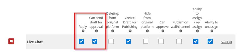 The Reply checkbox is first in the row of settings. The Can send draft for approval checkbox is next to that.