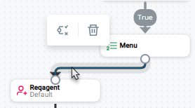 The pop-up menu that appears when you select a connector line. It contains the delete and condition icons. 