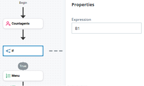 The Properties pane showing the IF action properties.
