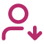 A line drawing of a person's head and torso, with an arrow next to it pointing down.