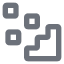 Three small squares hovering over a stair-step shape.