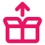 An open box with an arrow pointing to the outside.