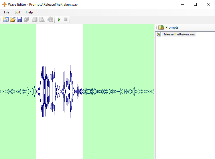 The Wave Editor you can use to edit prompt WAV files.