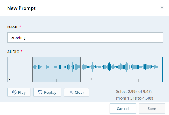 The New Prompt window, showing the shaded portion of the file that will be kept.