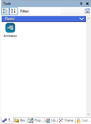 A new palette with one category named Basic, which contains one action. 