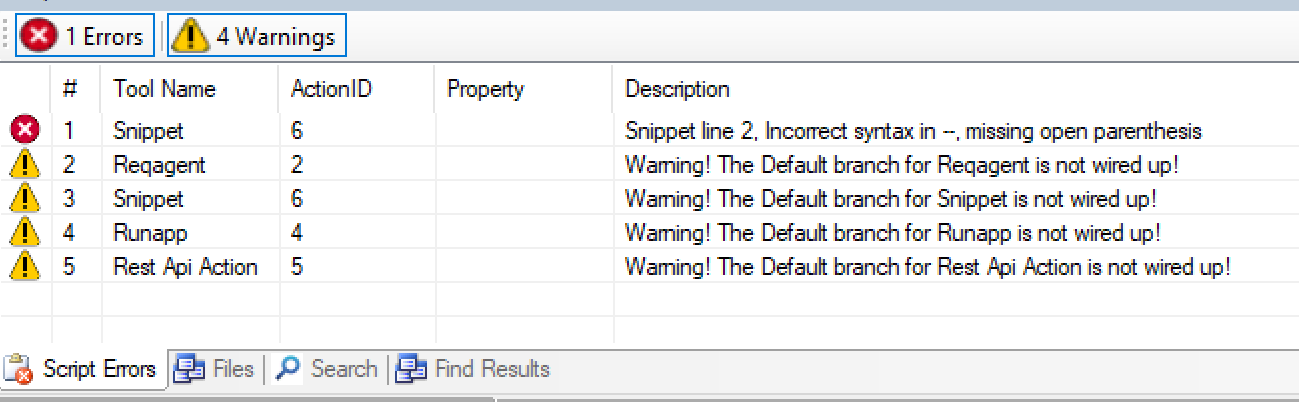 Image of Script Errors tab.