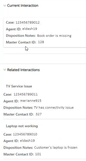In the Current Interaction and Related Interactions sections, records with four fields are displayed.