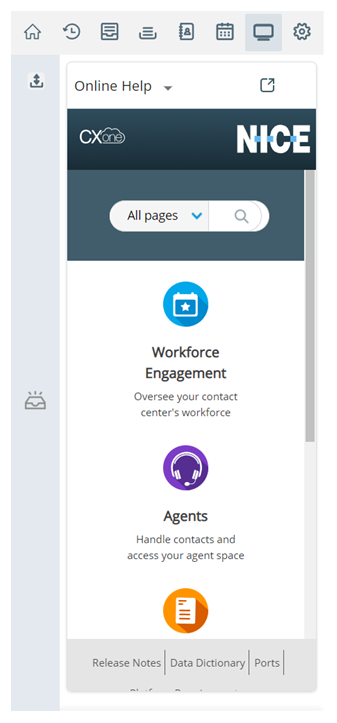 A custom workspace. The Custom Workspace icon (a computer monitor) is clicked, and a website appears inside the agent app.