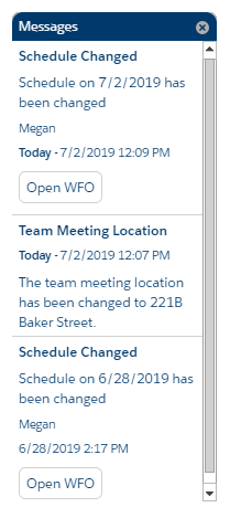 A list of received agent messages in Salesforce Agent.