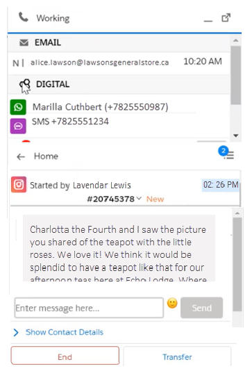 The list of interactions you can switch to from the interaction reply page. 