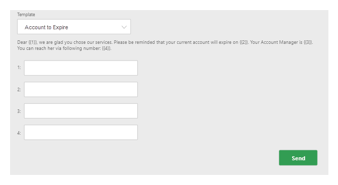 The page where you can select a WhatsApp message template to create an outbound message.