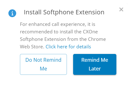 A pop-up that says Install Softphone Extension, with buttons for Do Not Remind Me and Remind Me Later.