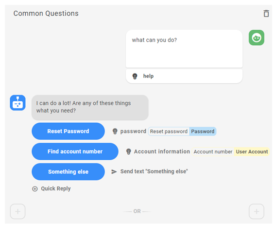 Adding quick replies to a message in CXone Bot Builder.