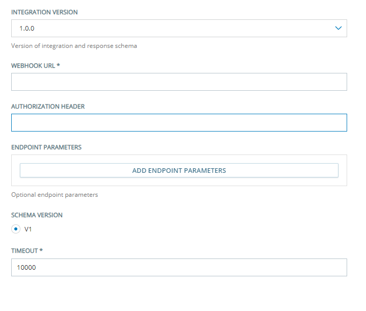 The Configuration page for Integration Version 1.0.0 of Virtual Agent Hub.