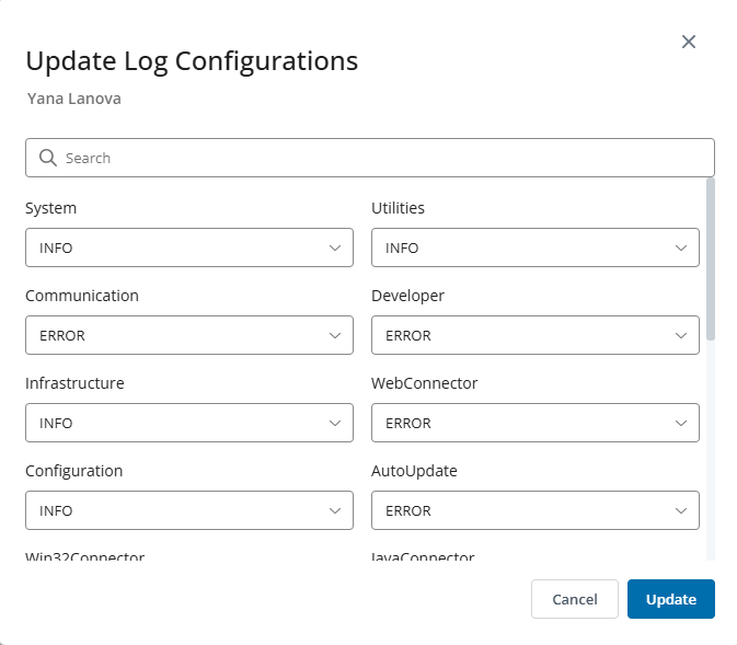 Image of the Update Configurations dialog.