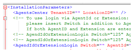 The portion of the SAInstallParams.xml file that contains the TenantID=' ' field.