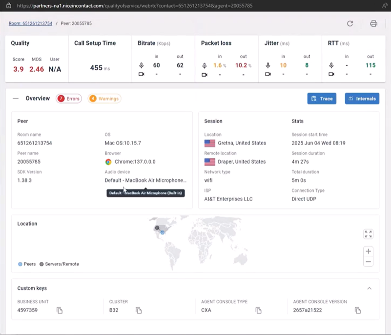 WebRTC details in VQM