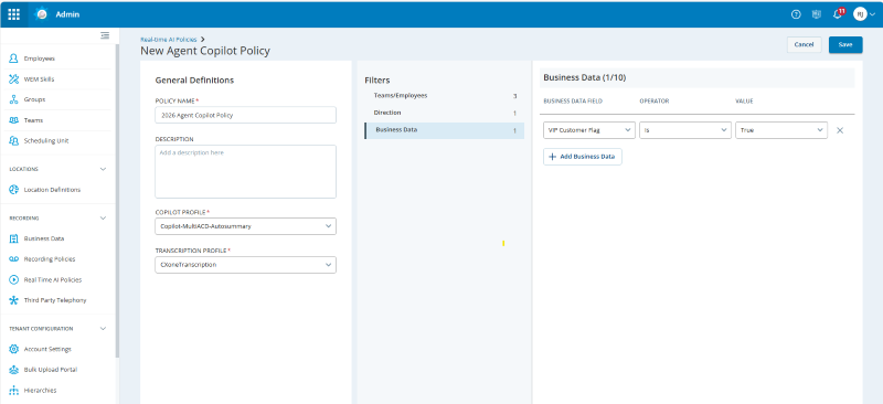 Screenshot from creating a new Real Time AI Policy.