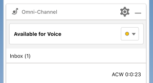 Under the agent's inbox, an ACW timer appears.