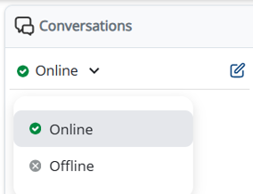 The drop-down error next to the agent's status is clicked. The options Online and Offline appear.