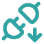 A male and a female plug next to each other with an arrow pointing down.