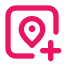 A square with a map pin icon inside it with a plus sign.