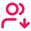 A line drawing of the head and torso of a person with an arrow pointing down.
