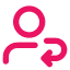 A line drawing of a person with a curved arrow pointing back to the person.
