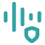 Icon of vertical lines like a sound wave with a shield in the corner.