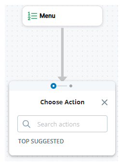 The Choose Action menu, with a search bar and a list of Top Suggested actions to choose from.