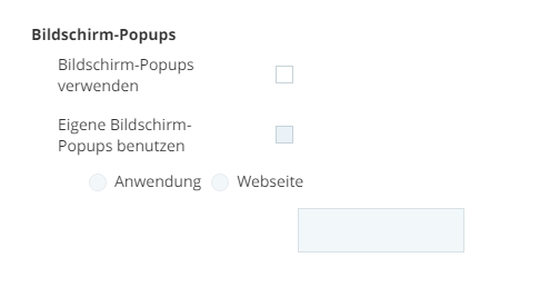 Screenshot des Konfigurationsabschnitts Bildschirm-Popup auf der Seite Skills.