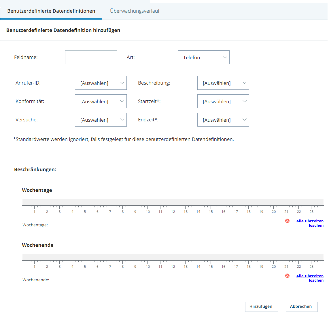 Screenshot eines benutzerdefinierten Formulars zur Erstellung eines Telefontyps